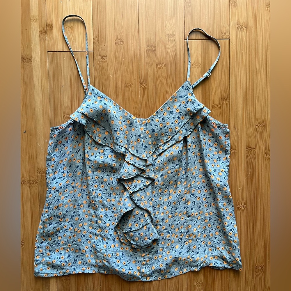 Silence + Noise Blue Ruffled Camisole Top